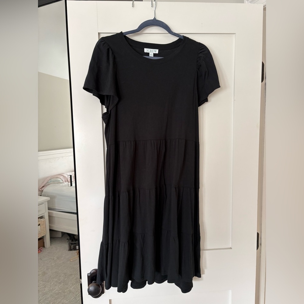 J. Crew Black Tiered Flutter Sleeve Maxi Dress